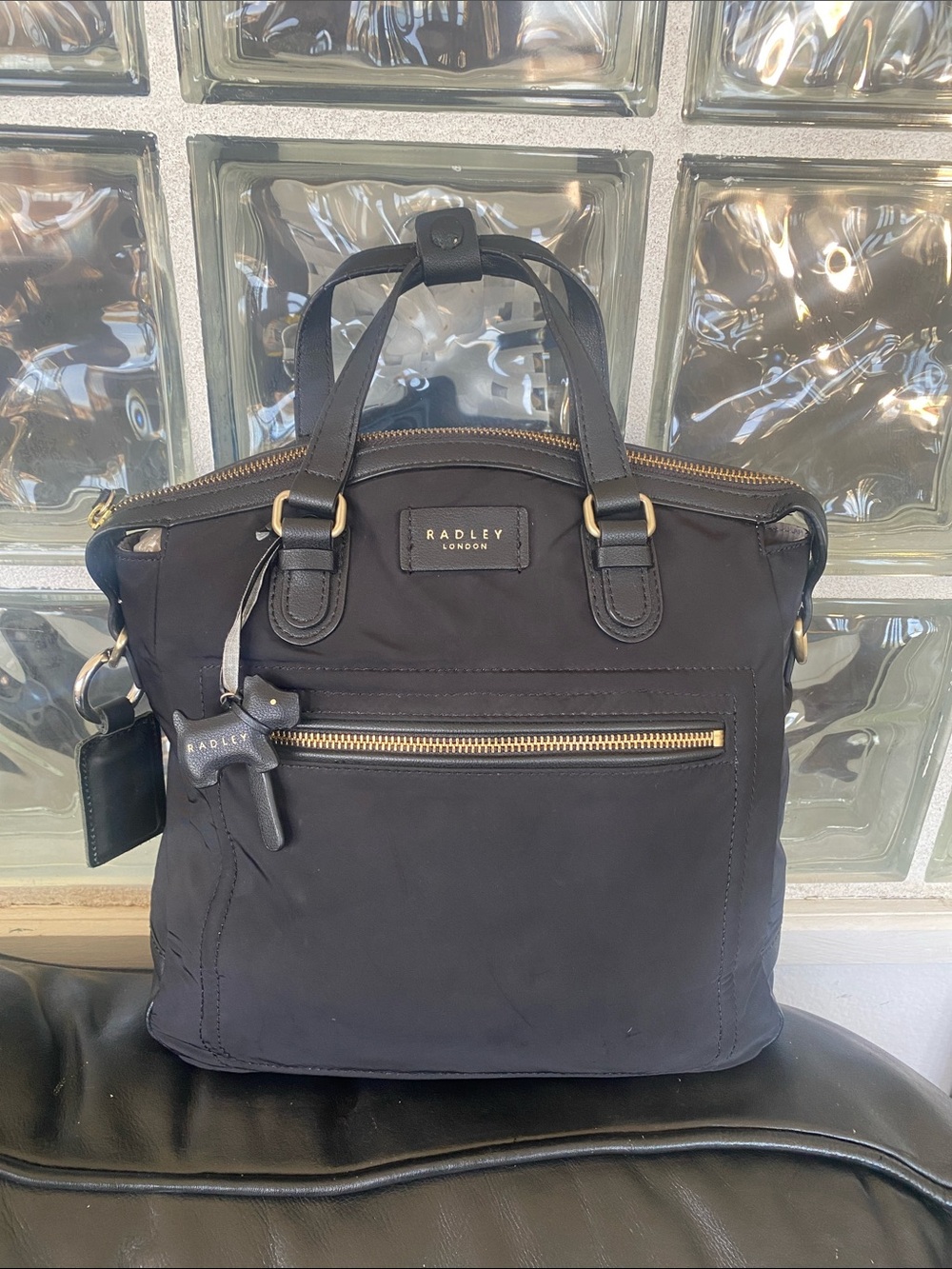 RADLEY LONDON Black Nylon Laptop Tote with Gold Hardware